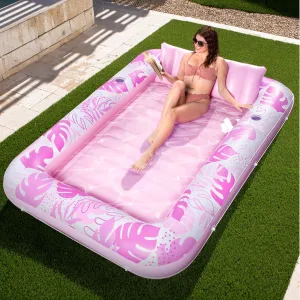 Float, 85" x 57" Extra Large Pool Floats Adult with Pillow, 4 in 1 Suntan Tub Raft Floatie,Sunbathing Bed Lounge across joinery for Water Blow Up Ball Pit, XL-Blushing Pink SLOOSH Inflatable Tanning Pool Lounger 