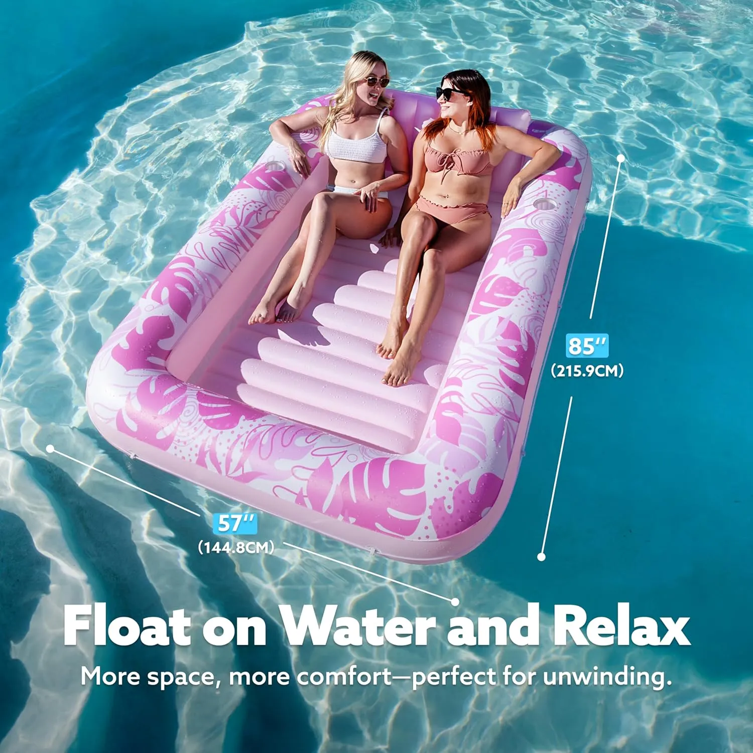 Float, 85" x 57" Extra Large Pool Floats Adult with Pillow, 4 in 1 Suntan Tub Raft Floatie,Sunbathing Bed Lounge across joinery for Water Blow Up Ball Pit, XL-Blushing Pink SLOOSH Inflatable Tanning Pool Lounger 