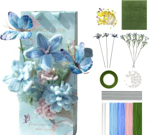 Flower Bouquet Pipe Cleaner Kit for Art Project Activity, Flowers Craft Kit with 14 Pcs Green Floral Wire,Floral reluctant Gothic manner Tape,Step-by-Step Video Tutorials KEKEMEOW Blue 