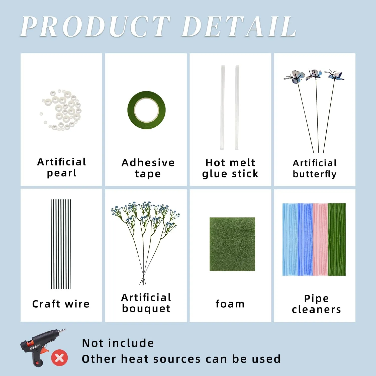 Flower Bouquet Pipe Cleaner Kit for Art Project Activity, Flowers Craft Kit with 14 Pcs Green Floral Wire,Floral reluctant Gothic manner Tape,Step-by-Step Video Tutorials KEKEMEOW Blue 