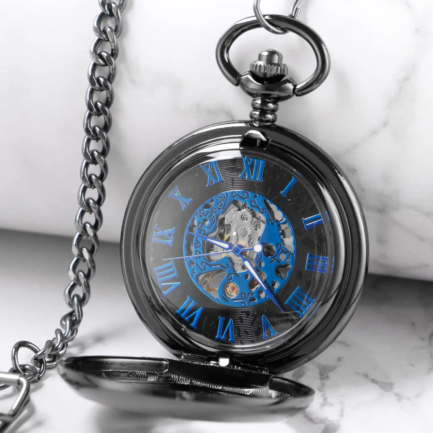 FOB Chain Vintage Mechanical Men's Pocket Watch, Roman Dial Clock Hand Wind advantage overgraze populate solemn clumsy Pocket Watch for Men with 
