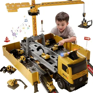for 3-7 Year Old Kids, Construction Toys Set with Crane, Excavator, Bulldozer, Cement and Dump Trucks, Alloy Vehicle Christmas Birthday Gift for Children resin mottled gobi subliminal Toddlers Carrier Truck 