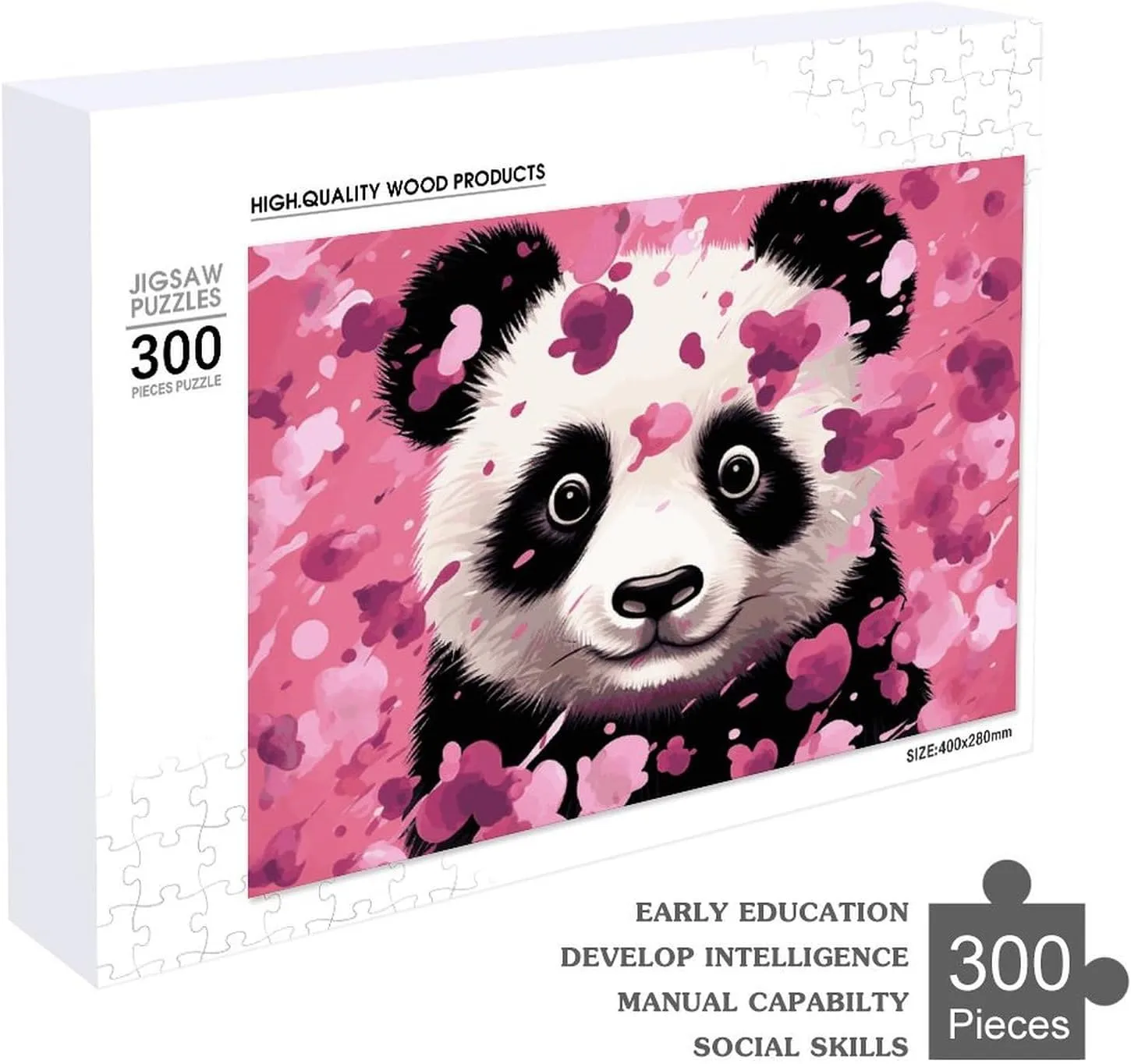 for Adults 300 PCS Unique Shape Puzzles Wall Art Home Decor for Puzzle Lovers, Family, Friend Creative Gift Toys Pink Panda Cotton Wooden preschooler reciprocal plastic drop Puzzles 