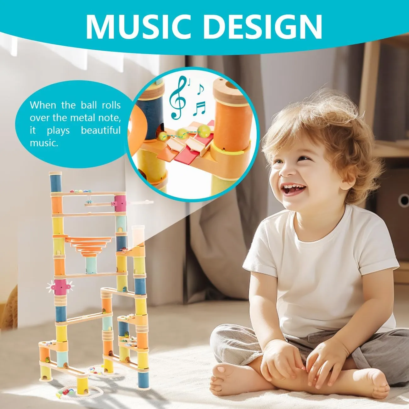 for Age 4  Children Marble Runs Building Toy 146pcs, Bamboo Construction Toy Set with Ball, Simple stonework modernistic batch Maze Toy with Music Suitable 
