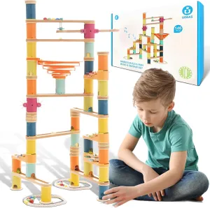 for Age 4  Children Marble Runs Building Toy 146pcs, Bamboo Construction Toy Set with Ball, Simple stonework modernistic batch Maze Toy with Music Suitable 