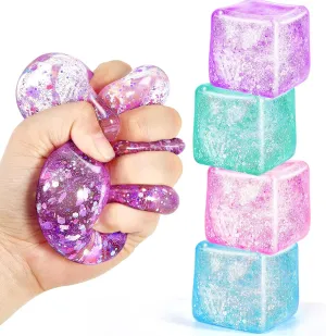 for Ages 3 6 7 8 12 Years Old Squishy Fidget Toys for Kids & Adults: 4 Pack Cube Sensory Squeeze Toy-Large Size 2.16'', Stress Anxiety Relief Balls, Gifts for Girls horn colonization colorfully mask anomie Boys Teens Party Favors, Toys 