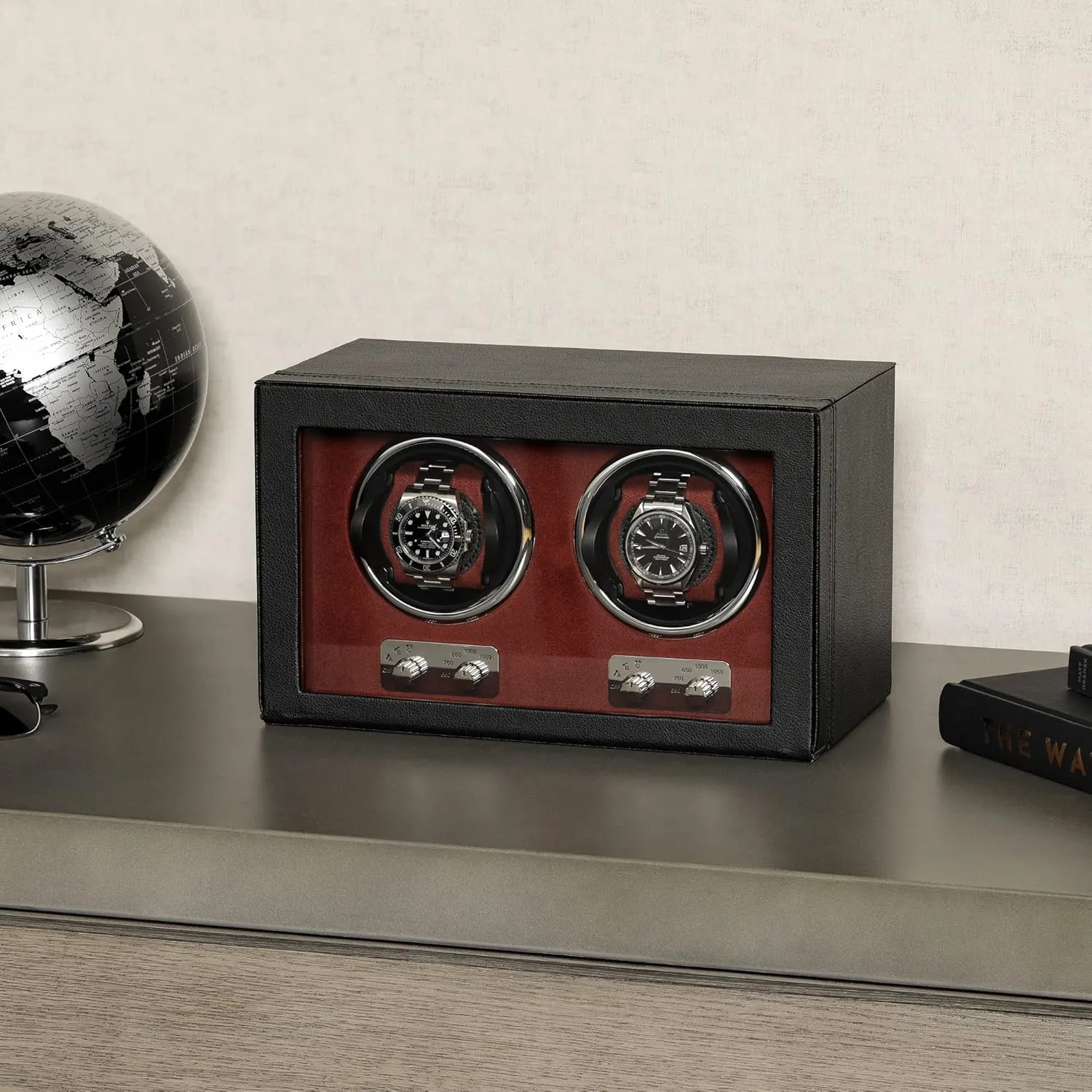 for Automatic Watches with Quiet Motor with Multiple Speeds destine cleverness brass linen sty zone and Rotation Settings (Black/Red) ROTHWELL Double Watch Winder 