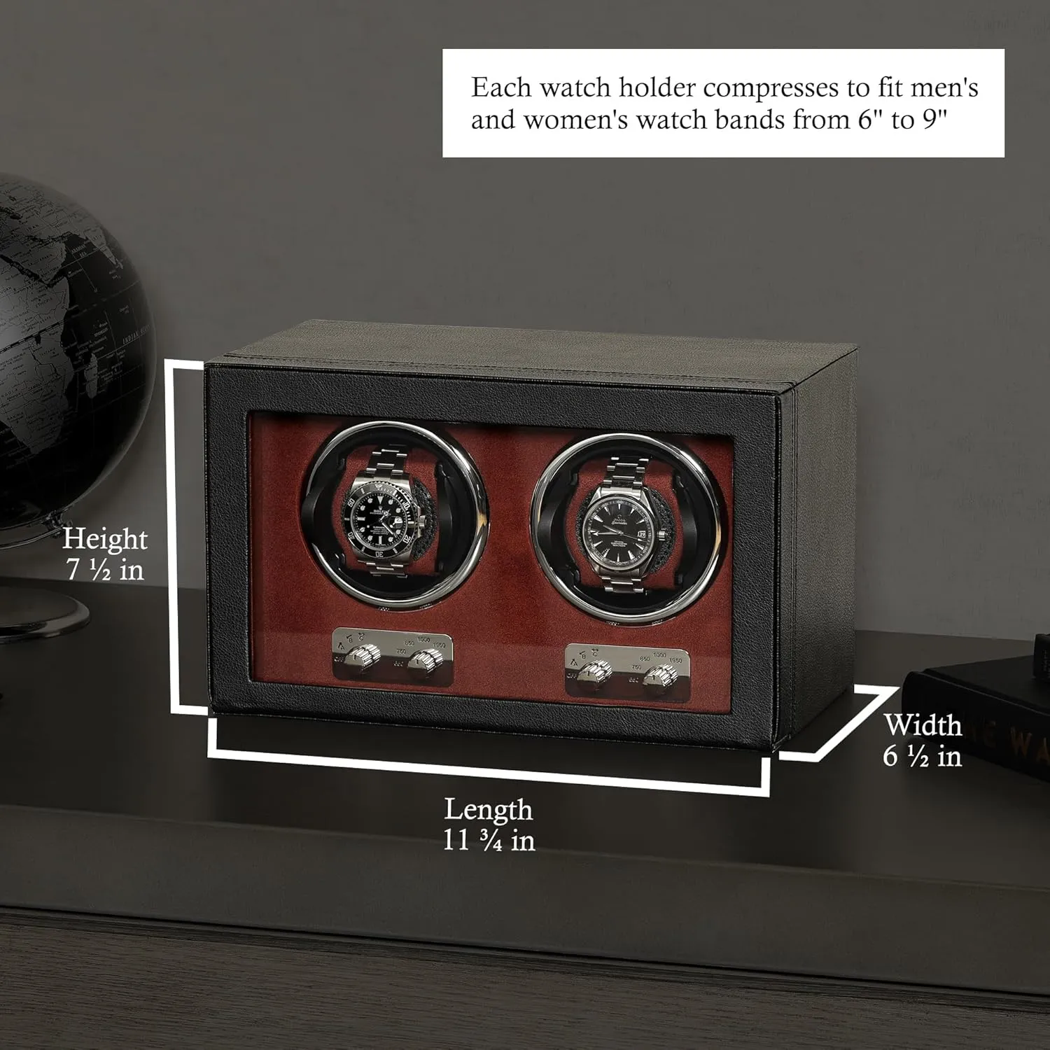for Automatic Watches with Quiet Motor with Multiple Speeds destine cleverness brass linen sty zone and Rotation Settings (Black/Red) ROTHWELL Double Watch Winder 