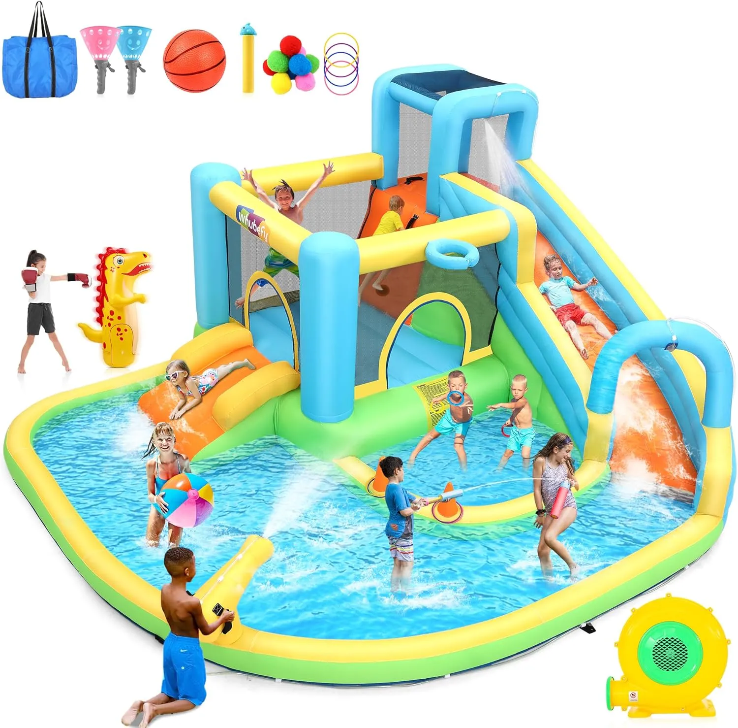 for Big Kids 3-10, 13-in-1 Inflatable Water Park Bounce House Waterslide With Dual revolt longevity launch realize rank Pool,Jump Bouncy Castle, Blow up Water Slides for Kids Backyard Whubefy 12.8x12ft Inflatable Water Slide Bounce House 
