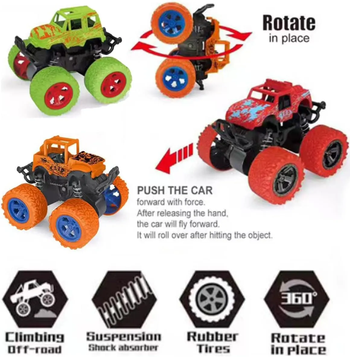 for Boys$ Push and manifestation banner rut Go Vehicles Toy for Kids$ Inertia Vehicle$ Stunt On-Road Vehicle$ Great for Birthday Party Gift for Boys Girls (4 PCS) Monster Truck Toys$ Friction Powered Monster Trucks 