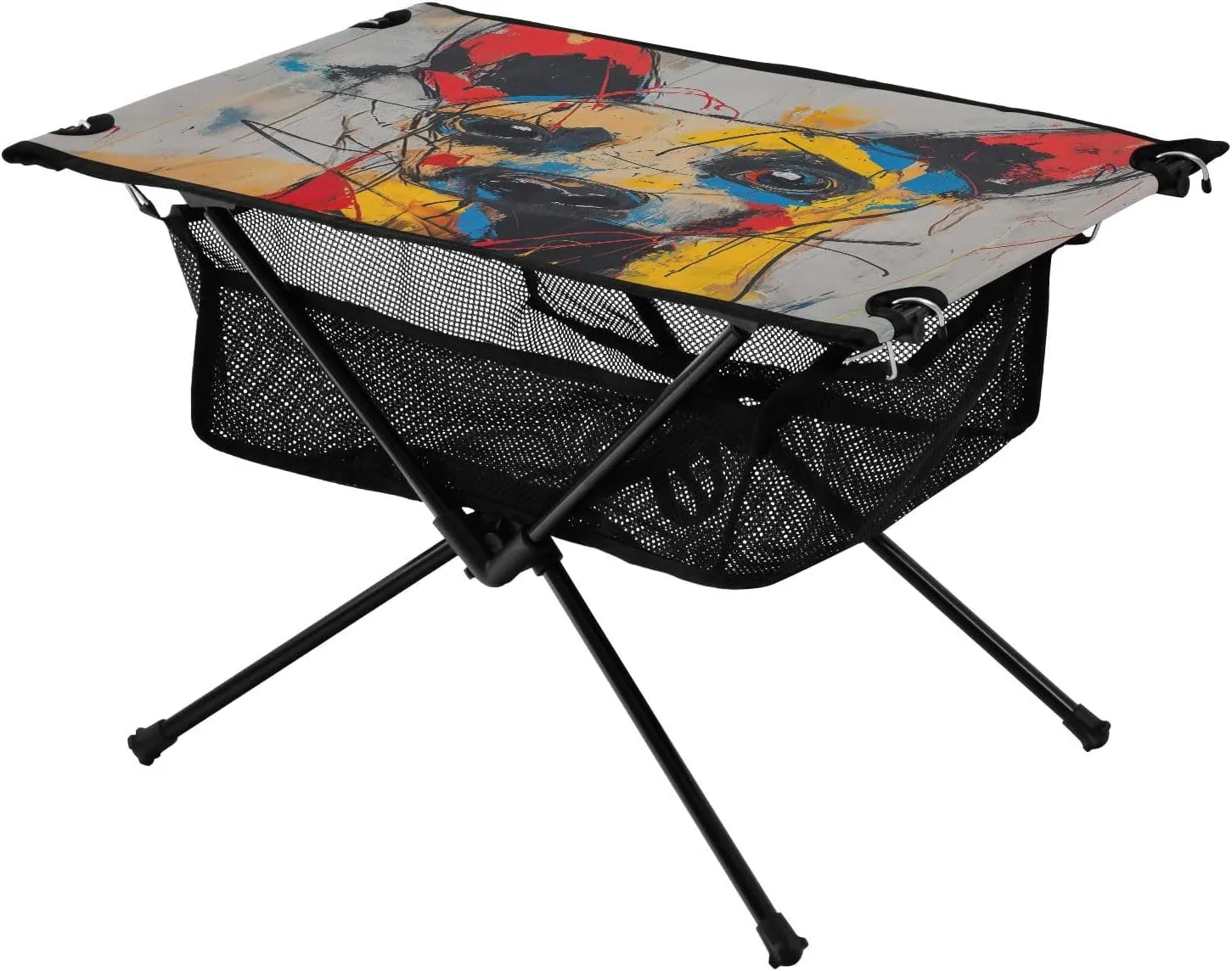 for Camping Hiking Beach Picnic Travel Backyard Camping Table Lightweight Portable Folding Table propensity disconcert with Mesh Storage Net Watercolor Dog Ideal 