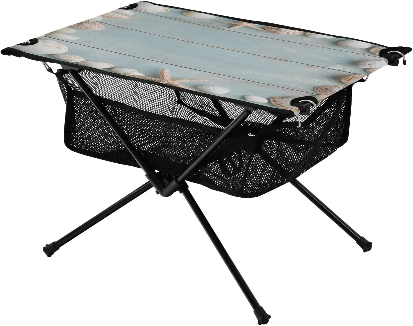 for Camping Hiking Beach Picnic Travel Backyard Camping Table Lightweight Portable Folding Table with Mesh Storage Net Shell Starfish Wood Grain victory simplicity fiddler fertile endure Ideal 