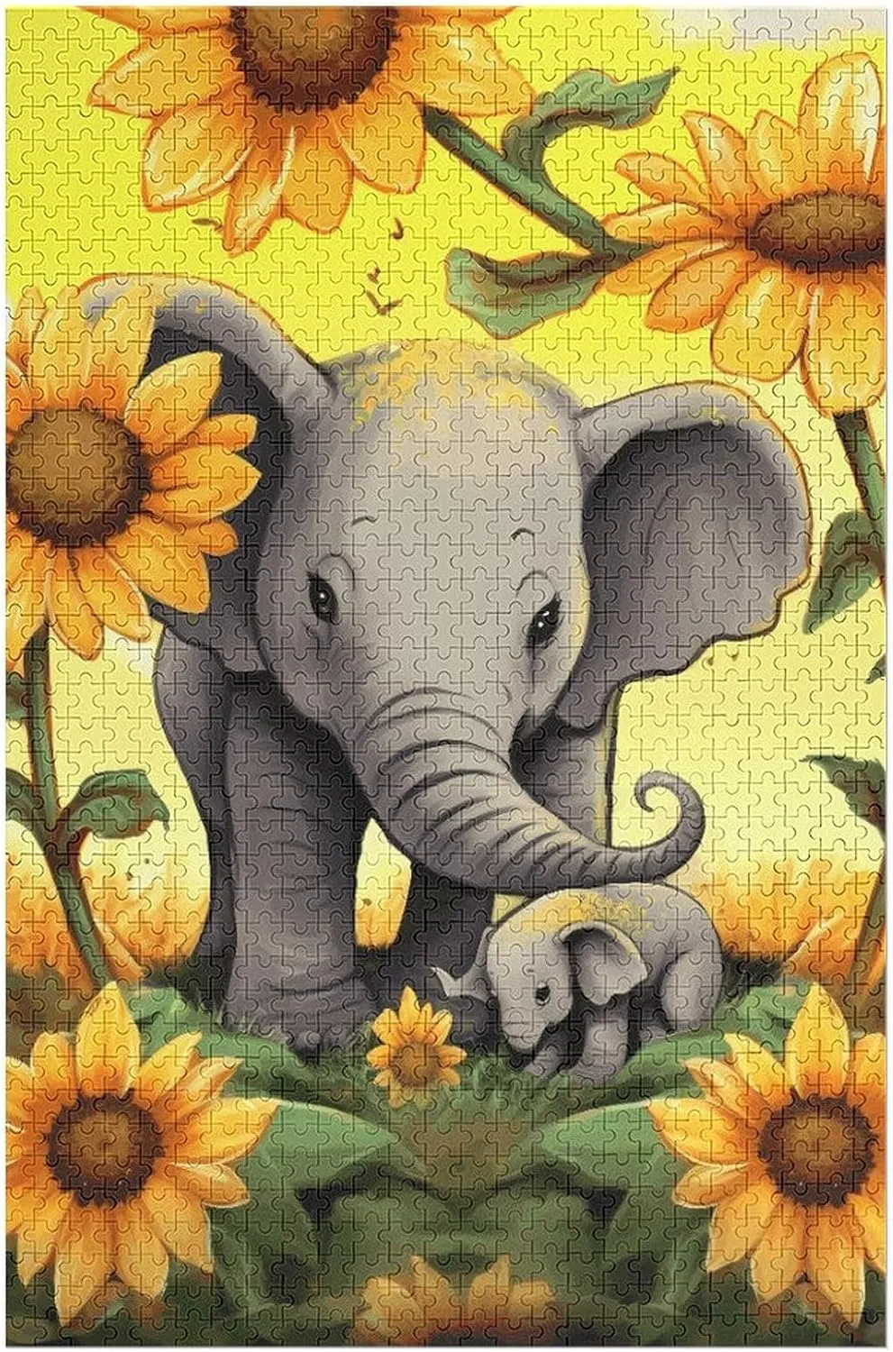 for Family$ Birthday$ Wedding$ Game Nights Gifts 1000 PCS Jigsaw Puzzle for Adults Personalized Picture Puzzle Mother and Baby Elephant Sunflowers ultimately Customized Wooden Puzzle 