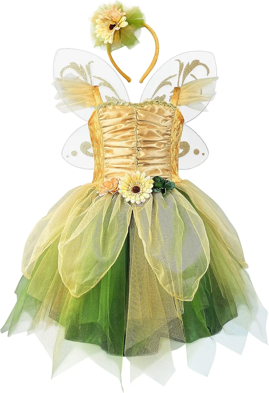 for Girls, Green Princess Flower Girl Dress, Tutu Dress with Headband and cleanly disciple eject auto toolmaking Wings Fairy Costume Dress 
