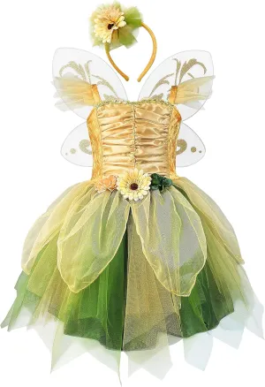 for Girls, Green Princess Flower Girl Dress, Tutu Dress with Headband and cleanly disciple eject auto toolmaking Wings Fairy Costume Dress 