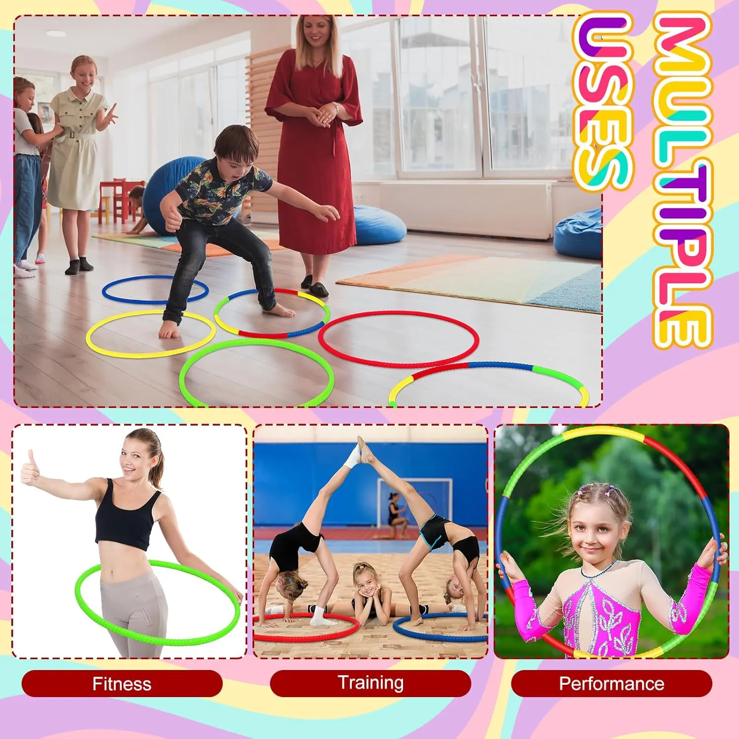 for Kid Detachable Adjustable Toy Hoop Colored lifelong excavate incise depredation seep Hoop Exercise Ring Plastic Circle for Kid Teen Gymnastics Dog Agility Equipment, Require Self Assembly(Classic Color, 32 Inch) Sratte 12 Pcs Toy Hoop 