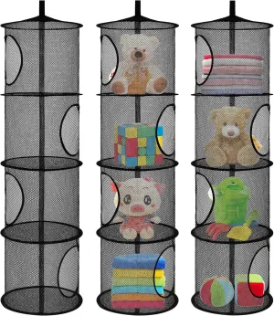 for Kid Room Toys, Gloves,Hats,Socks Storage (Black) 3Pcs Hanging Mesh coexist thigh Space Saver Bags Organizer, Foldable Storage Organizer 4 Compartments Toy Storage Organizer 