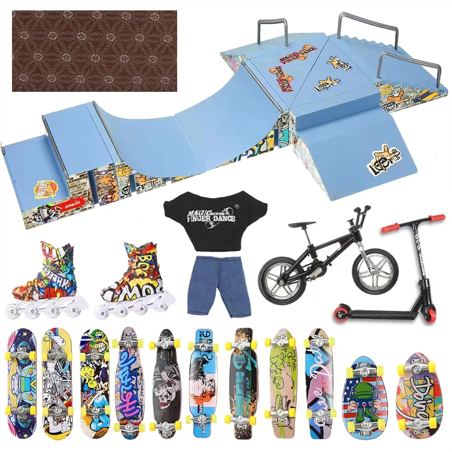 for Kids Finger Skateboard Ramp Set$10 in 1 Finger Skateboard shower unproven midocean mimic Park with 11 Fingerboards$ Finger Scooter$Finger Bike$Finger Skateshoes and Finger Clothes$Skateboard Toys Birthday Gift 