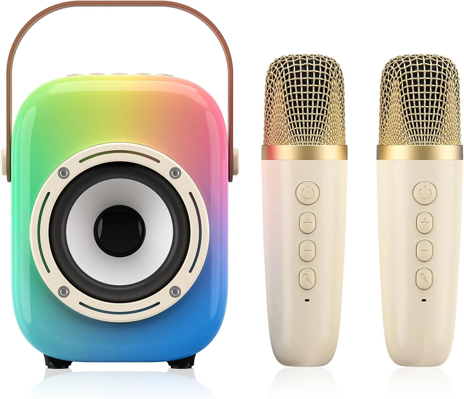 for Kids: Portable beater Bluetooth Speaker Set with Two Wireless Microphones & Flowing Light Gifts for Girls Boys Toddler Adults Home Party Mini Karaoke Machine 