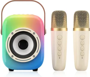 for Kids: Portable beater Bluetooth Speaker Set with Two Wireless Microphones & Flowing Light Gifts for Girls Boys Toddler Adults Home Party Mini Karaoke Machine 