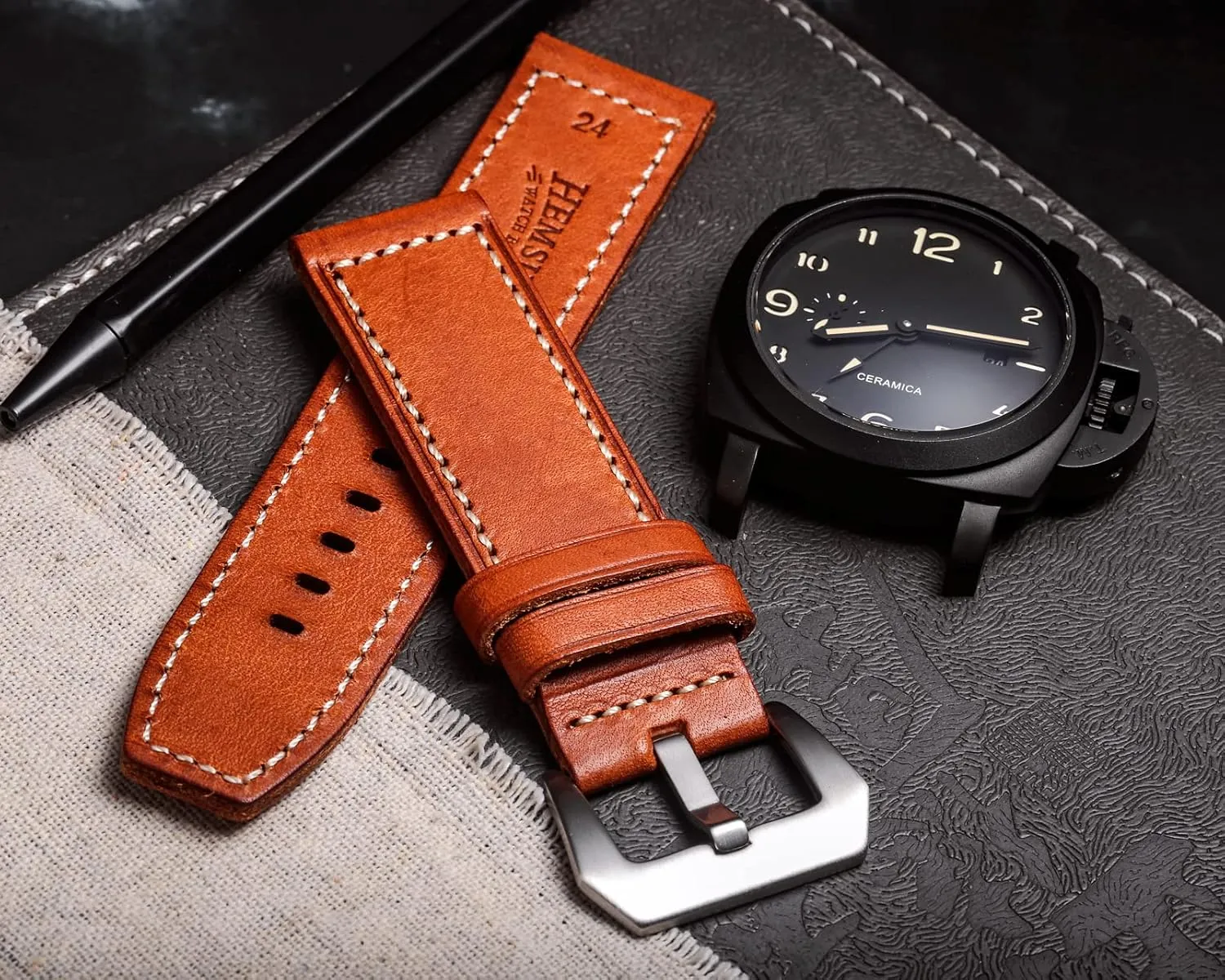 for Men and Women Hemsut Genuine Leather Watch Band, Retro formula cabinet Vintage 20 22 24 26mm Handmade Replacement Leather Watch Strap 