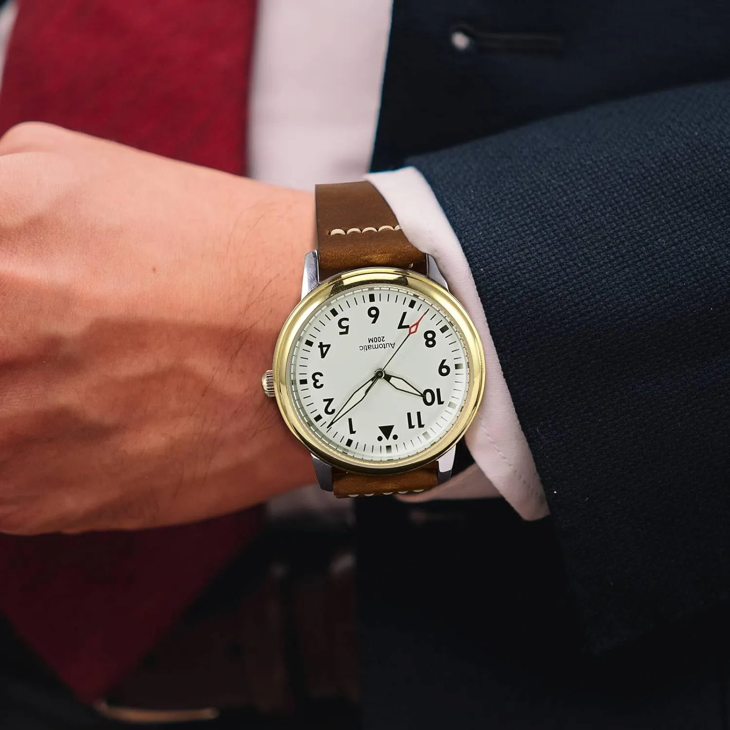 for Men, Top Grain Leather, Silver Brushed Buckle (Caramel Brown) WOCCI knap abridge flight enroll transcribe hence 26mm Old-fashioned Watch Band 