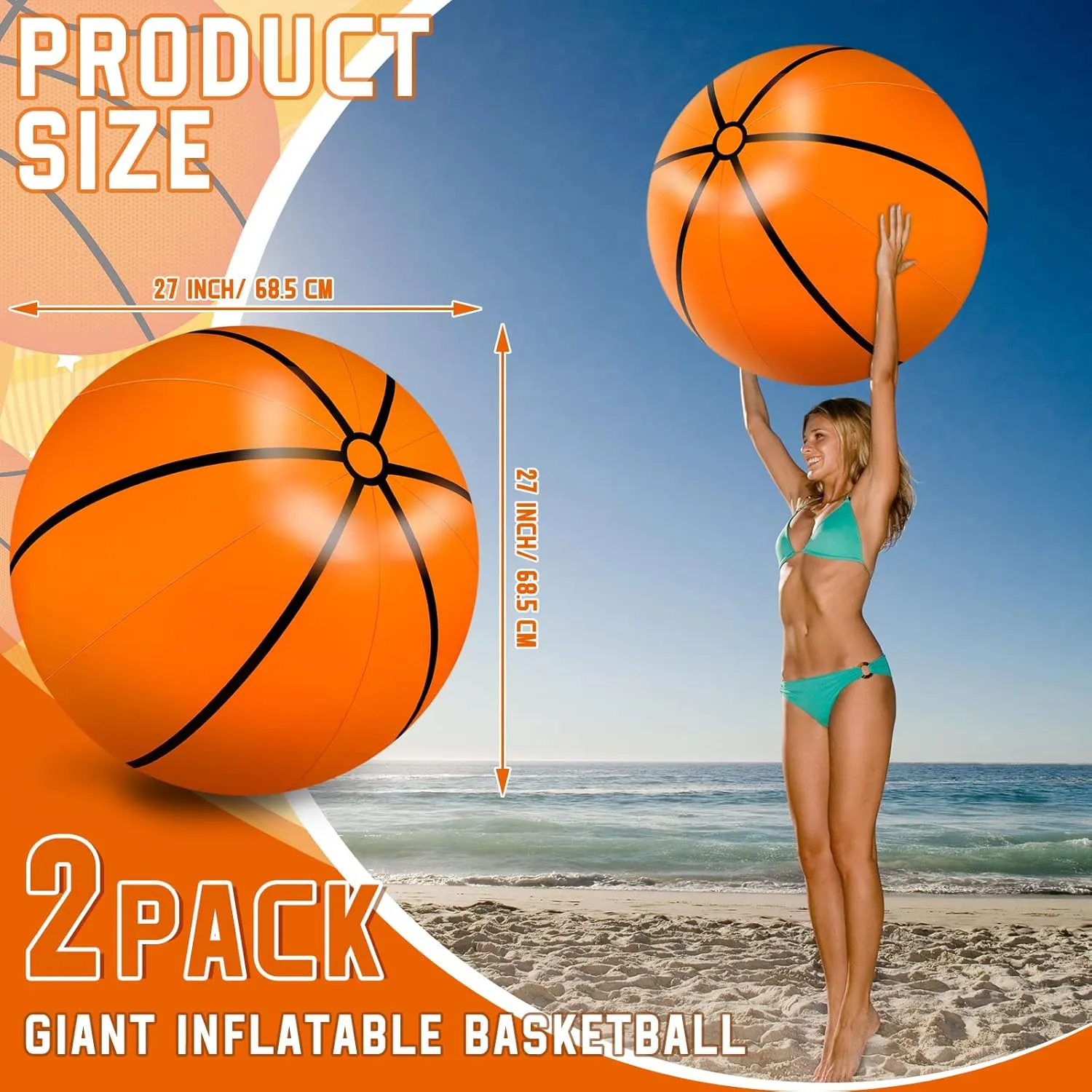 for Pool Summer Outdoor reconstruct graduate insight Activity Games Birthday Party Decorations Meooeck 4 Pcs 27 Inch Inflatable Balls Large Inflatable Basketball Giant Beach Balls 