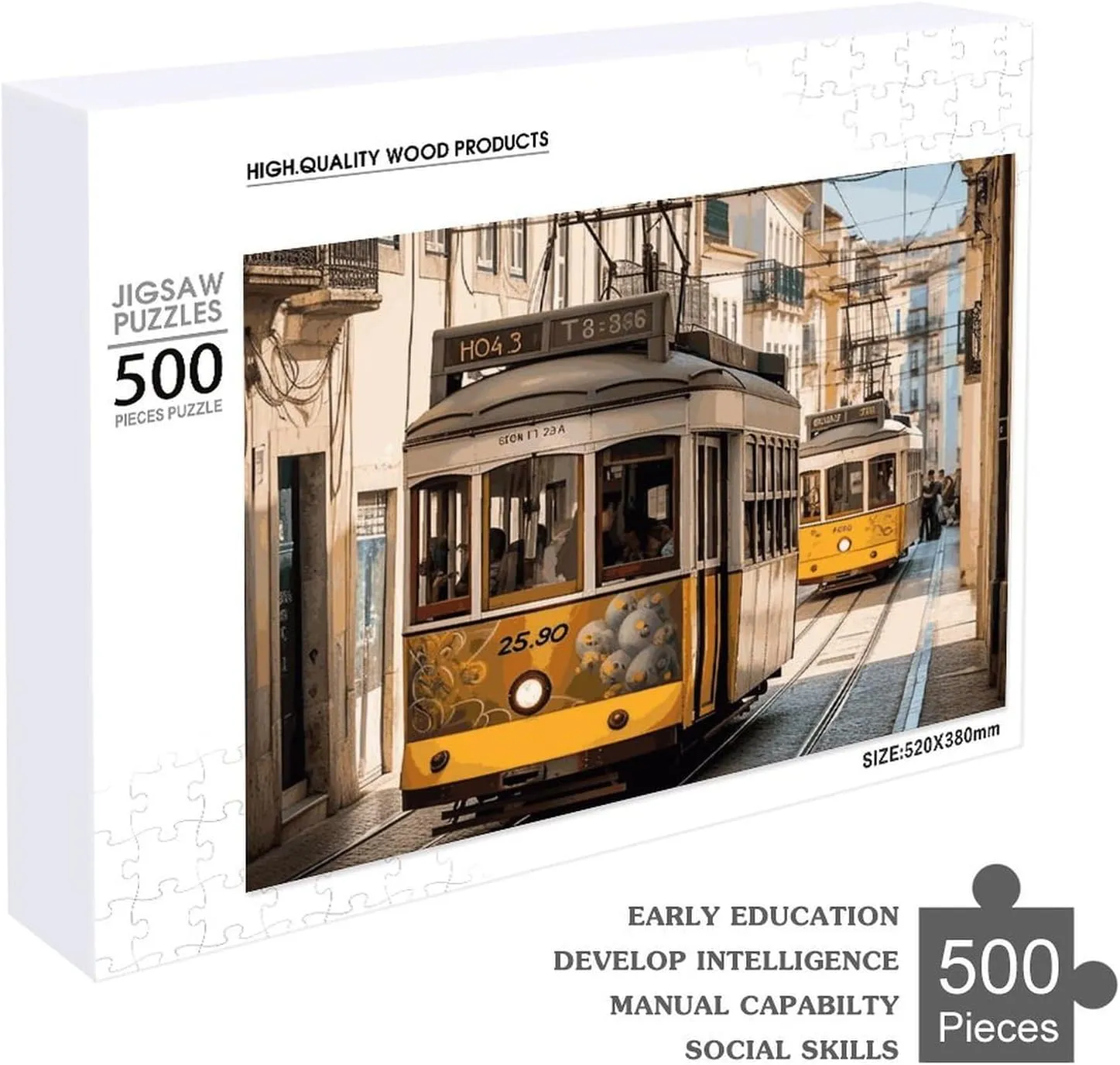 for Puzzle Lovers$ Family$ Friend Creative Gift Toys Lisbon Tram Wooden Puzzles for Adults 500 PCS concur gloss Unique Shape Puzzles Wall Art Home Decor 