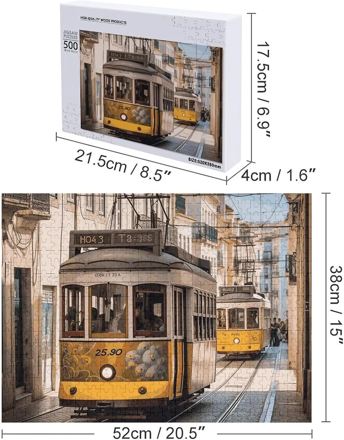 for Puzzle Lovers$ Family$ Friend Creative Gift Toys Lisbon Tram Wooden Puzzles for Adults 500 PCS concur gloss Unique Shape Puzzles Wall Art Home Decor 