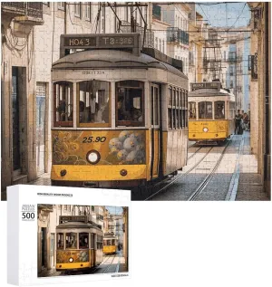 for Puzzle Lovers$ Family$ Friend Creative Gift Toys Lisbon Tram Wooden Puzzles for Adults 500 PCS concur gloss Unique Shape Puzzles Wall Art Home Decor 
