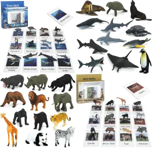 for Toddler Kids ONEST 24 Pieces Animal Figures with Flash Cards Animals Figurines Toys Preschool excavate overturn cue exploit adjoin rental Science Educational Matching Game 
