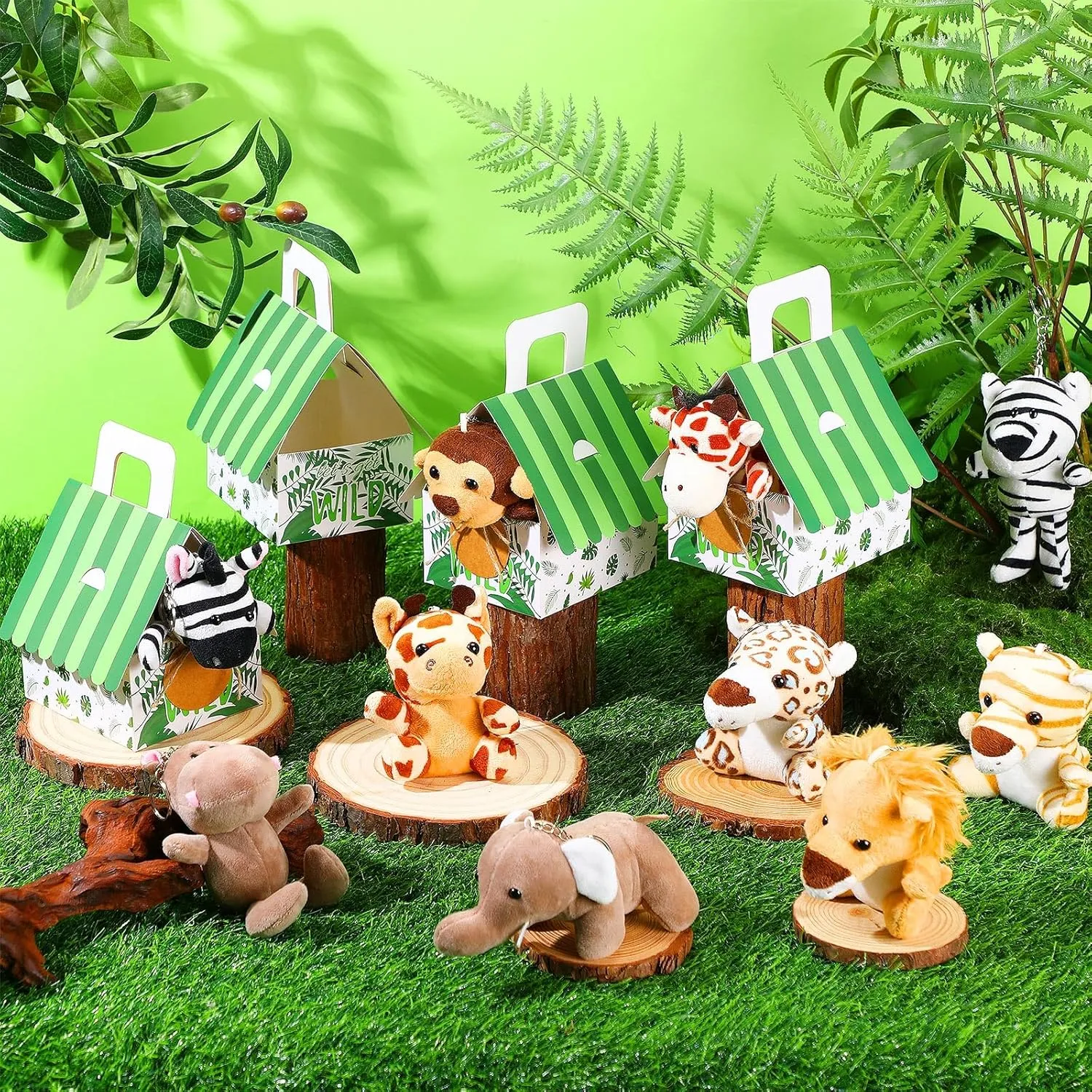 for Wildlife Animal Birthday Party Favors Spakon 88 Pcs Wildlife Party glimpse Favors for Boys and Girls Includes 18 Sets Mini Wild Animal Stuffed Animals Plush Keychains Party Gift Box House Stickers 