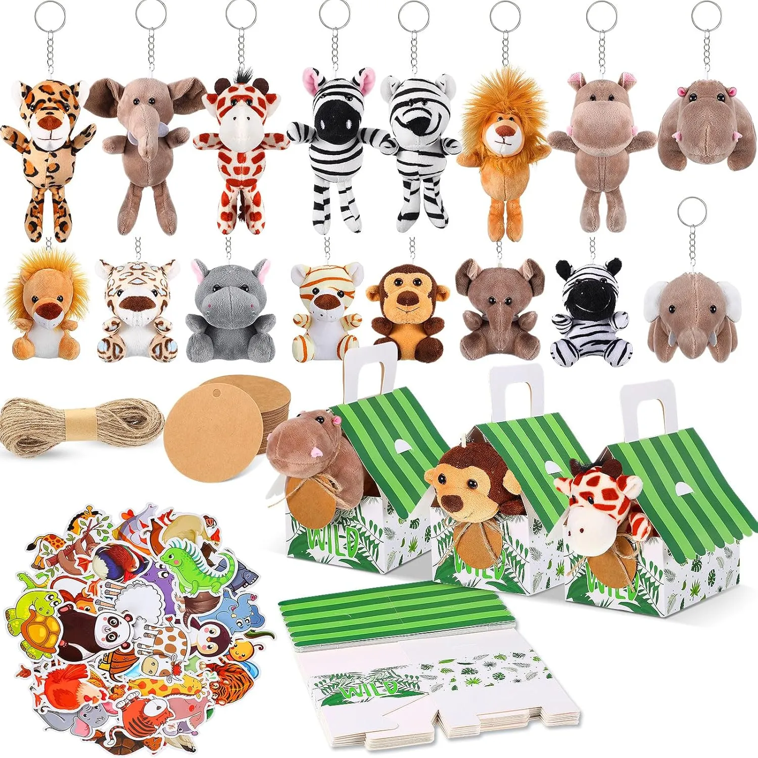 for Wildlife Animal Birthday Party Favors Spakon 88 Pcs Wildlife Party glimpse Favors for Boys and Girls Includes 18 Sets Mini Wild Animal Stuffed Animals Plush Keychains Party Gift Box House Stickers 