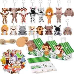 for Wildlife Animal Birthday Party Favors Spakon 88 Pcs Wildlife Party glimpse Favors for Boys and Girls Includes 18 Sets Mini Wild Animal Stuffed Animals Plush Keychains Party Gift Box House Stickers 