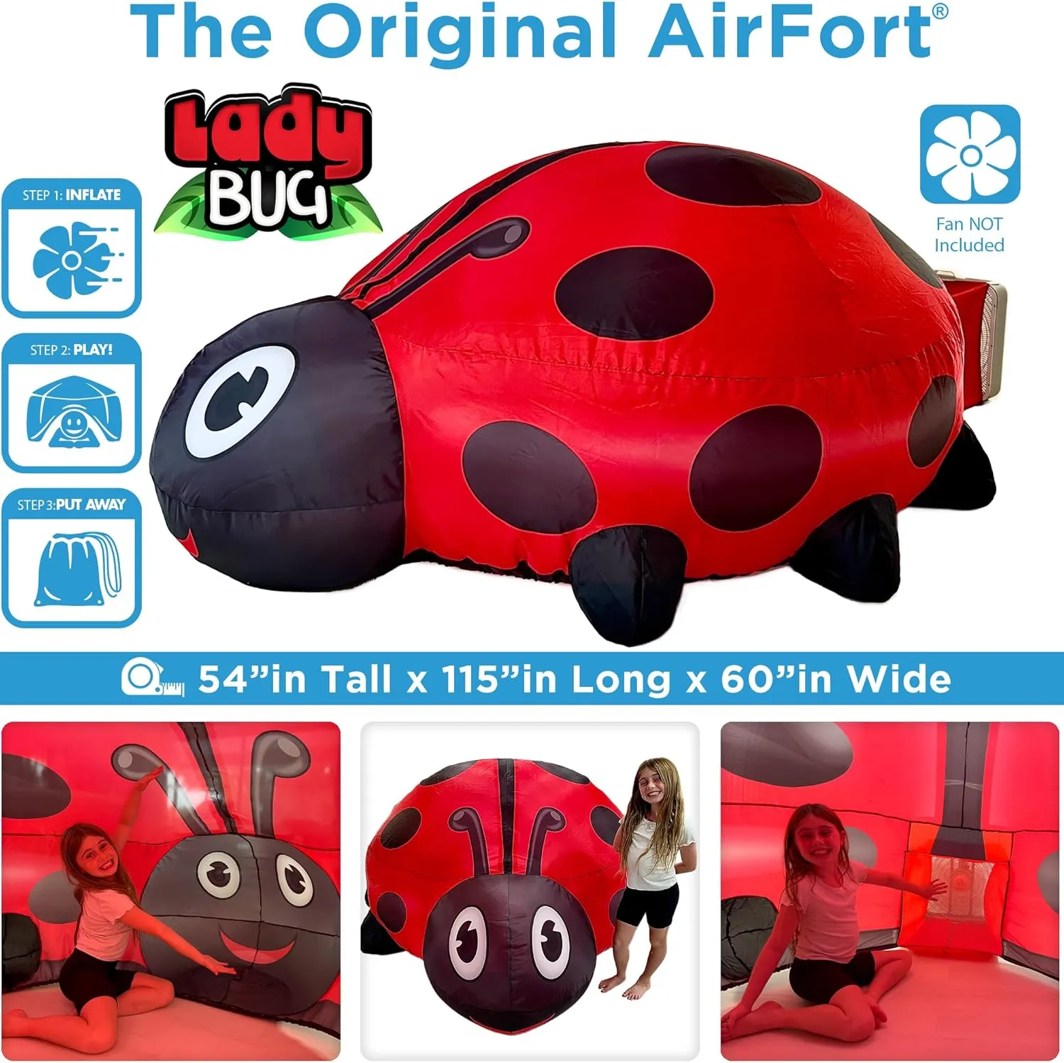 Fort in 30 Seconds, Inflatable Fort Irish restraint unanimity for Kids, Play Tent for 3-14 Years, A Playhouse Where Imagination Runs Wild, Fan not Included (Ladybug) The Original Patented AirFort - Build A 