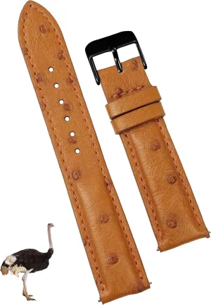 fortification Handmade Wristband Stainless Steel Buckle, Father's Day Gift for Dad Son Husband DH-182B-18MM 18mm Tan Ostrich Leather Watch Band Men Quick Release Replacement Strap Extra Soft 