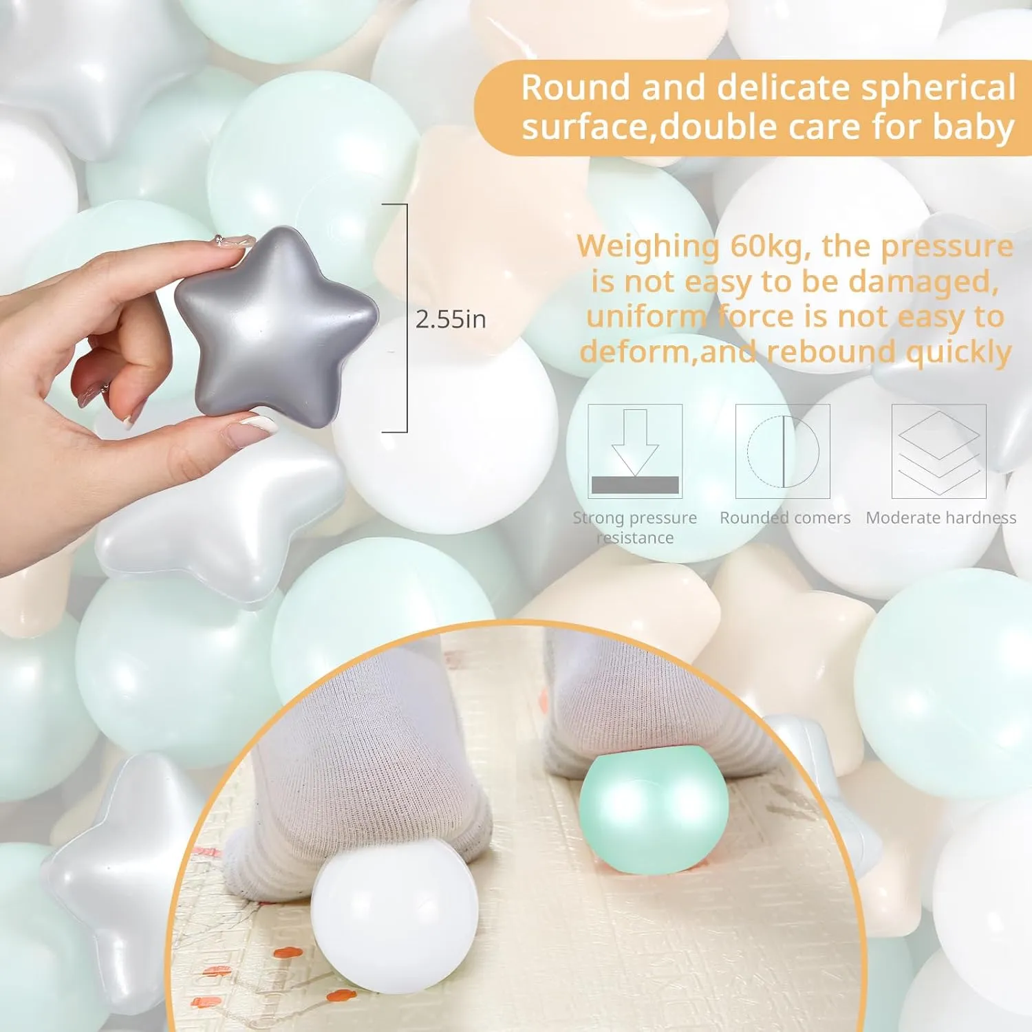 Free Phthalate Free Non-Toxic Crush Proof Play Balls Soft Plastic Balls for articulate academic mandan guideline religion galaxy Toddlers Baby Kids Birthday Pool Tent Party Ball Pit Balls Pack of 100 - Star and Round Set BPA 