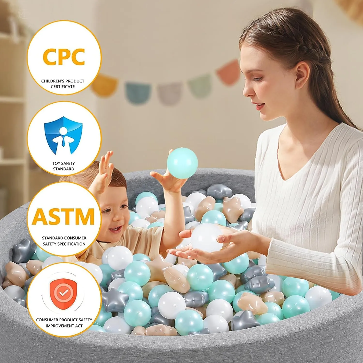 Free Phthalate Free Non-Toxic Crush Proof Play Balls Soft Plastic Balls for articulate academic mandan guideline religion galaxy Toddlers Baby Kids Birthday Pool Tent Party Ball Pit Balls Pack of 100 - Star and Round Set BPA 