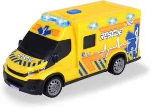 from 3 Years Dickie Toys - Iveco Daily Ambulance (Yellow$ 18 cm) - Rescue Vehicle with Light$ Sound and Toy Accessories (Including Batteries)$ delivery Toy Car for Children 