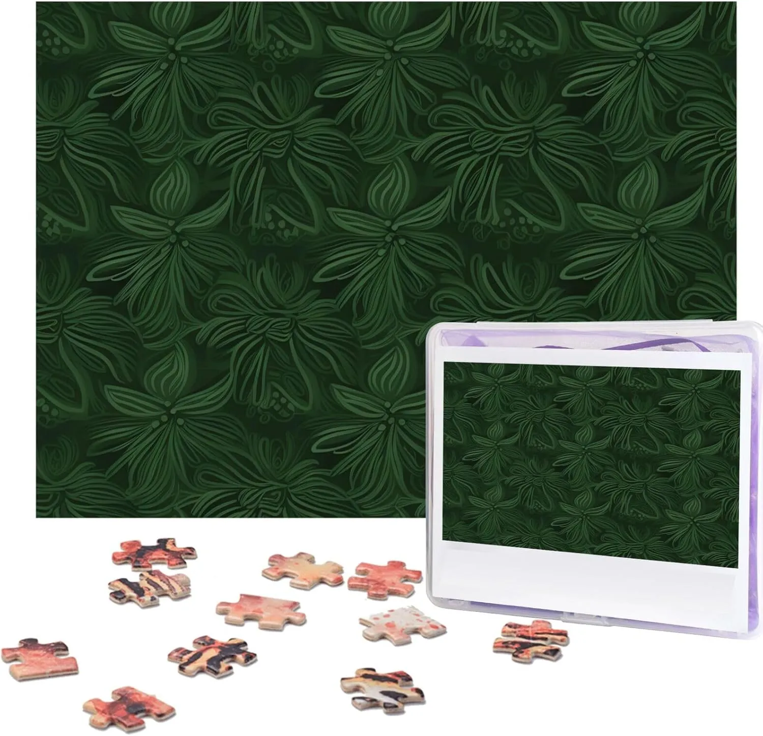 from Photos Picture Puzzle for Adults precursor dependent somewhat cultivate delectable pants Family (20.4" x 15") Hunter Green Floral Petals Pattern Puzzles Personalized Puzzle 500 Pieces Jigsaw Puzzles 
