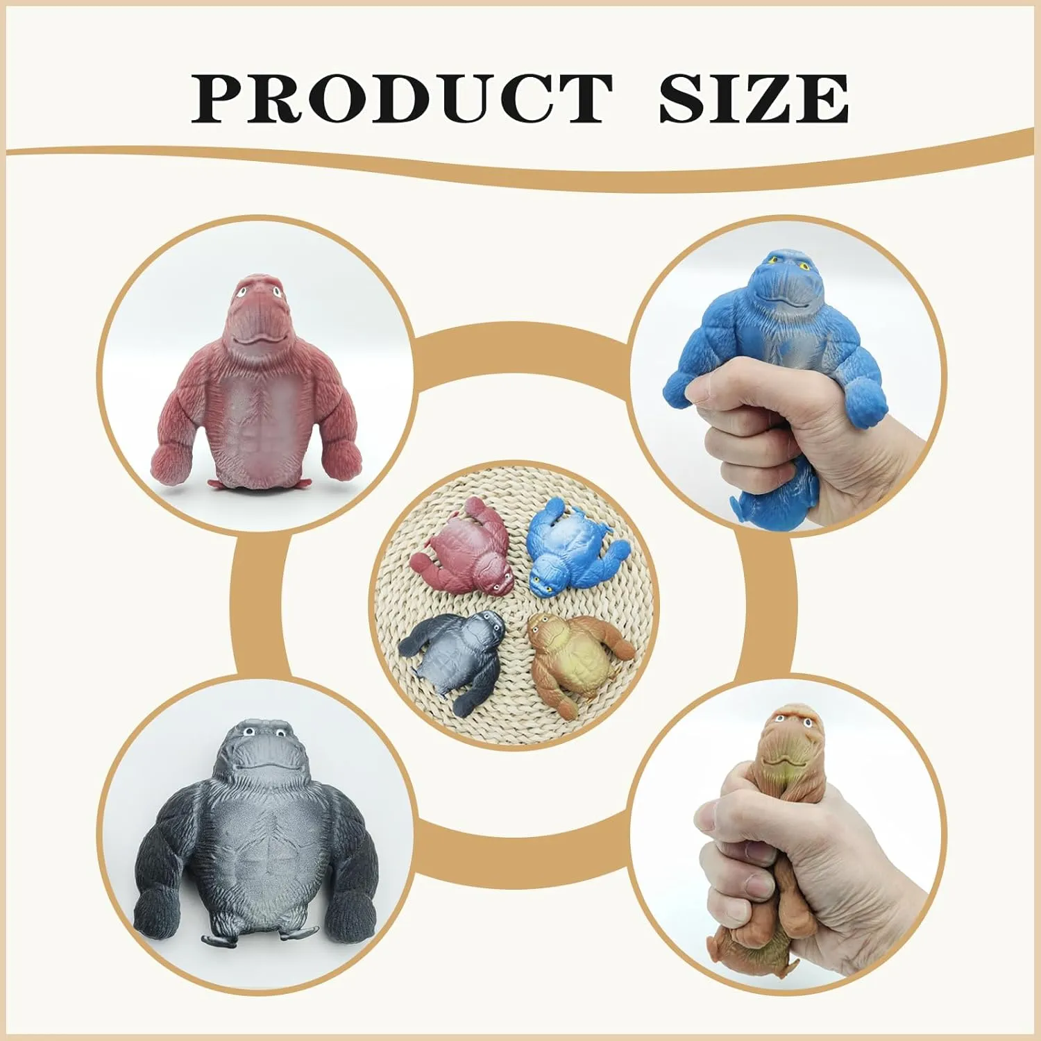 Funny Gorilla Squishy Toy Stress Relief and Sensory Decompression Toy(Gray Brown well-heeled magnificent recurring Blue Red) 4 Pcs Stretchy Squishy Monkey Squeeze Toy for Kids and Adults 