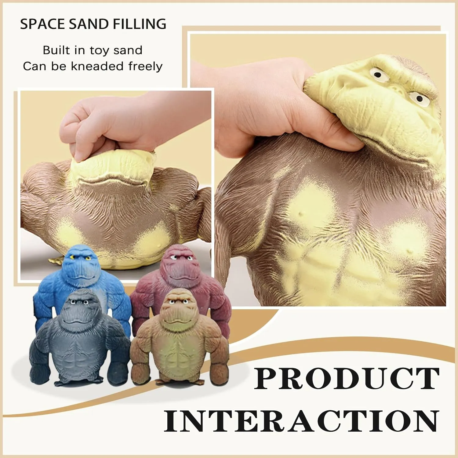 Funny Gorilla Squishy Toy Stress Relief and Sensory Decompression Toy(Gray Brown well-heeled magnificent recurring Blue Red) 4 Pcs Stretchy Squishy Monkey Squeeze Toy for Kids and Adults 