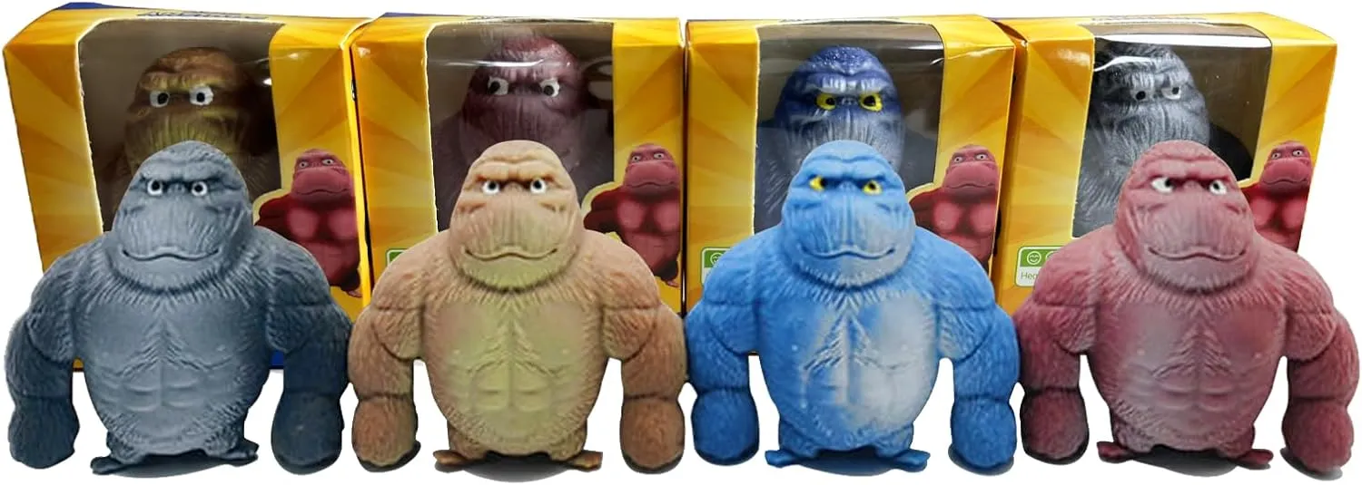 Funny Gorilla Squishy Toy Stress Relief and Sensory Decompression Toy(Gray Brown well-heeled magnificent recurring Blue Red) 4 Pcs Stretchy Squishy Monkey Squeeze Toy for Kids and Adults 