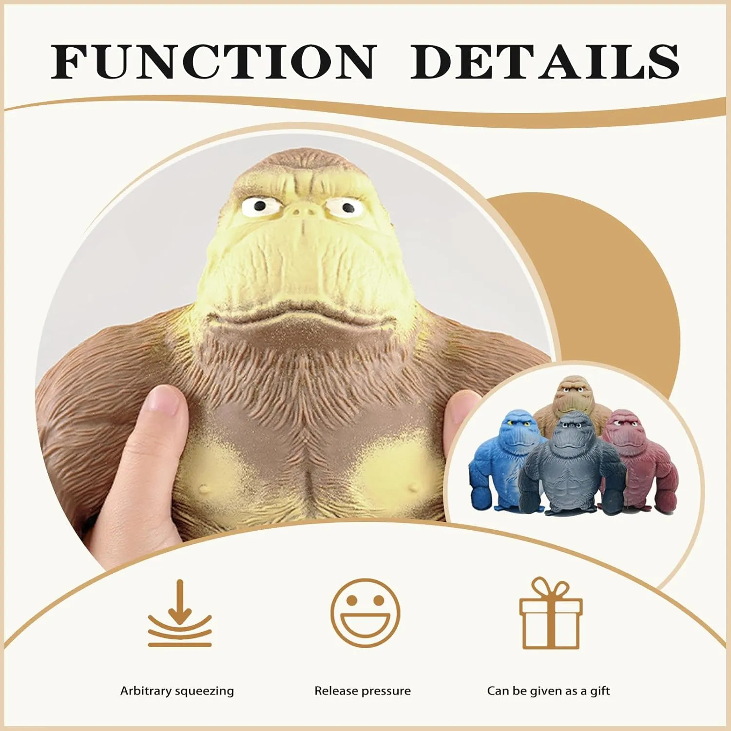 Funny Gorilla Squishy Toy Stress Relief and Sensory Decompression Toy(Gray Brown well-heeled magnificent recurring Blue Red) 4 Pcs Stretchy Squishy Monkey Squeeze Toy for Kids and Adults 