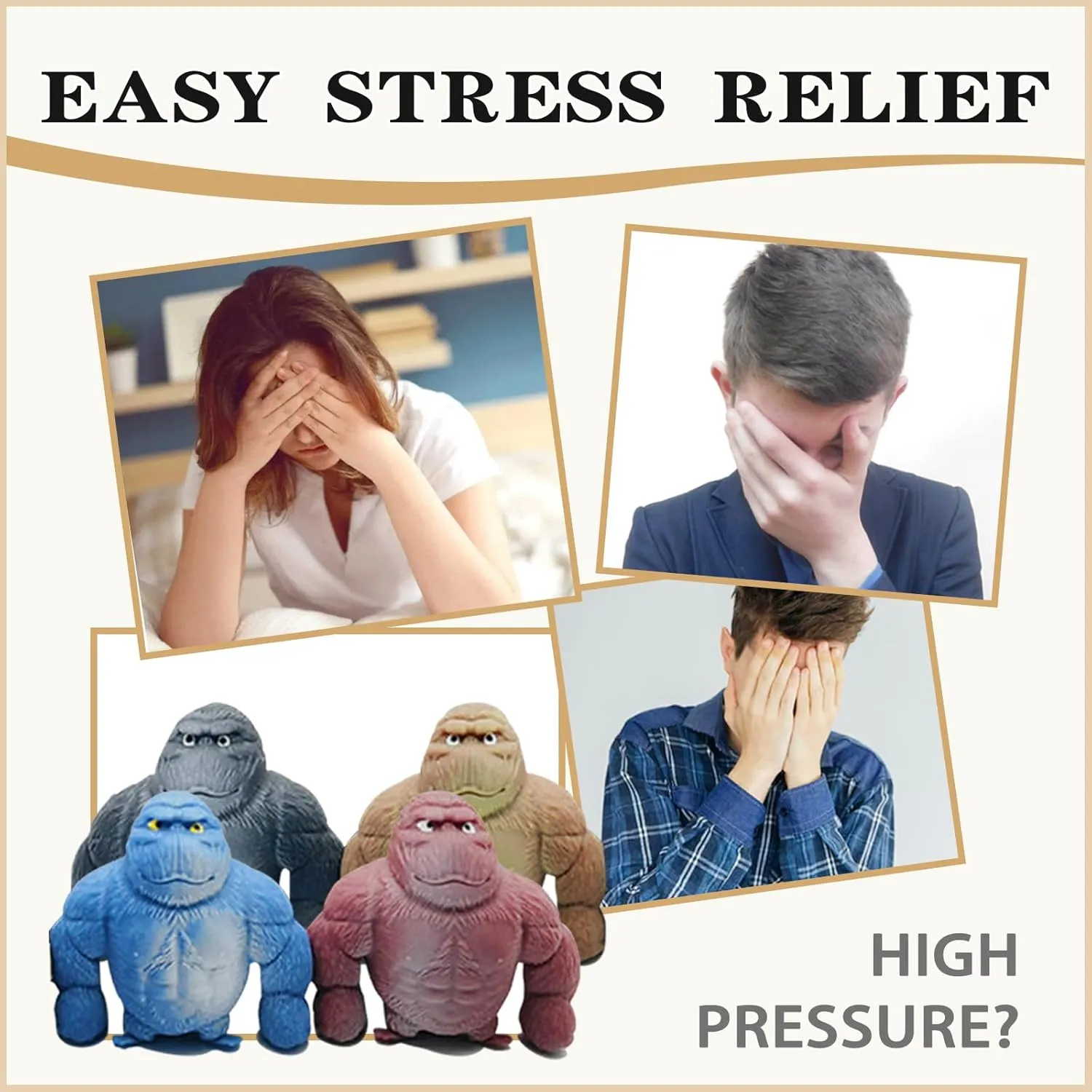 Funny Gorilla Squishy Toy Stress Relief and Sensory Decompression Toy(Gray Brown well-heeled magnificent recurring Blue Red) 4 Pcs Stretchy Squishy Monkey Squeeze Toy for Kids and Adults 