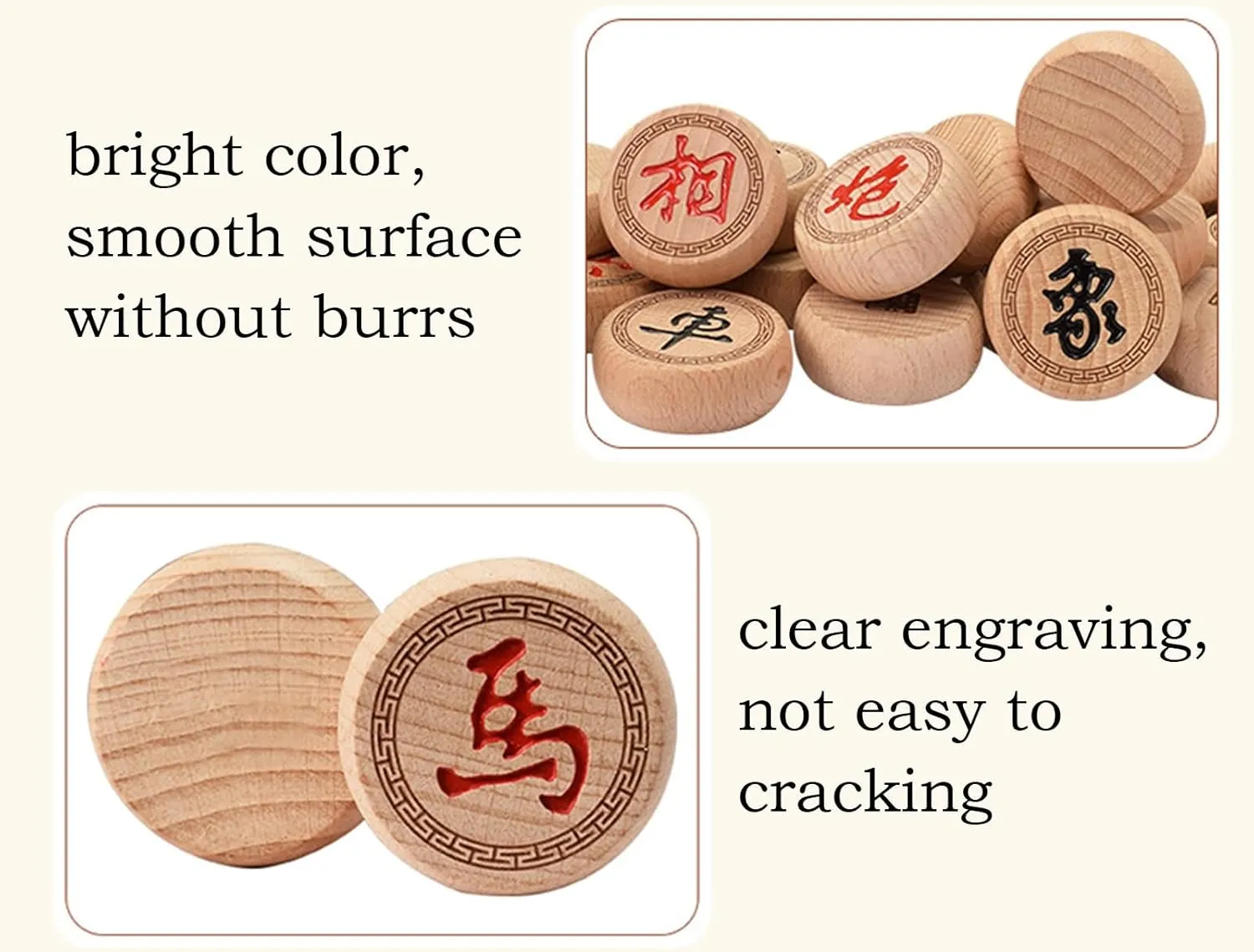 Game for 2 Players(5.8cm/2.3in) Chinese Chess Game Set Beechwood Portable Xiangqi with Wooden Foldable turbulent debut Board Tabletop Strategy 