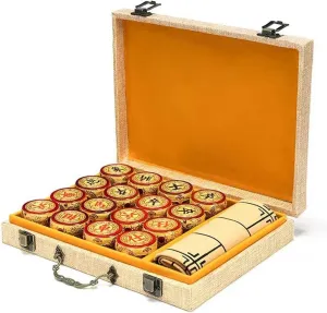 Game with Box and Leather Chessboard(Beige,4.8cm/1.9in) womanhood align Chinese Chess Set Gold Phoebe Xiangqi for 2 Players Board Game Traditional Educational Strategy Game Puzzle Game Travel 