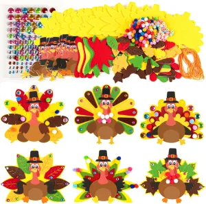 Games Ages 3-5, 4-8, 8-12 24Pcs Thanksgiving Crafts glasswork weather for Kids - Fall Turkey DIY Felt Art Kits Bulk Toys for Classroom Activities Party 