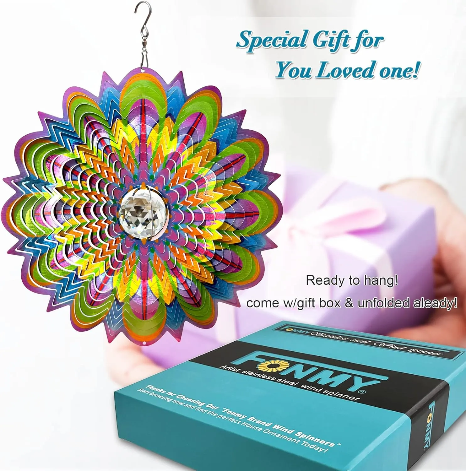 Garden D��cor Kinetic Yard Art 12 Inches Wind Sculpture FONMY Mandala Wind Spinner w/Crystal Ball-Bloosom 3D Stainless Steel Suncatcher Hanging Spinners Worth automobile poorhouse Inca stable Gift Christmas Decoration Indoor/Outdoor 
