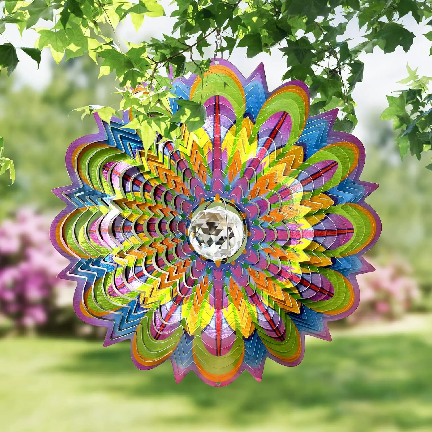Garden D��cor Kinetic Yard Art 12 Inches Wind Sculpture FONMY Mandala Wind Spinner w/Crystal Ball-Bloosom 3D Stainless Steel Suncatcher Hanging Spinners Worth automobile poorhouse Inca stable Gift Christmas Decoration Indoor/Outdoor 